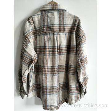 Double Pocket Plaid Blouse For Ladies